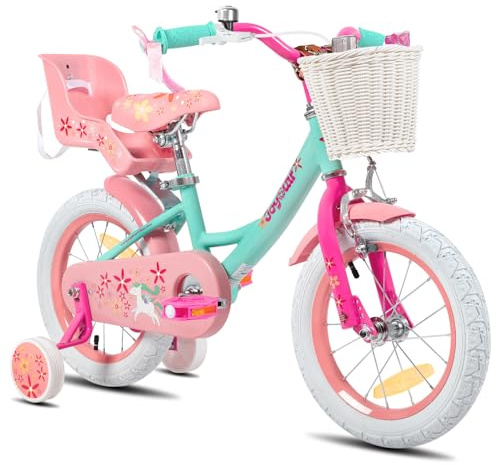 JOYSTAR Einhorn 16 Zoll Kinderfahrrad für 5-7 Jahre Mädchen, Kinderfahrrad mit Puppenfahrradsitz & Stützrädern, Grün
