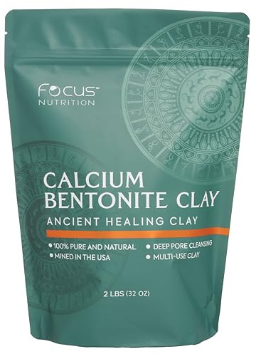 Focus Nutrition Calcium Bentonite Clay - 2 lbs Calcium Bentonite Clay Powder Clay Mask for Face Body Detox Hair Mask Skincare Ancient Healing Clay
