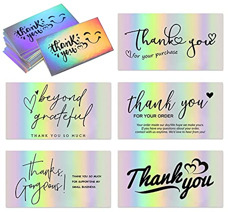 Wanjorlay 300 StüCke Dankeskarten für Kleine Unternehmen, 6 Stile, Danke für die UnterstüTzung Von Karten, Holografische DankesgrußKarten