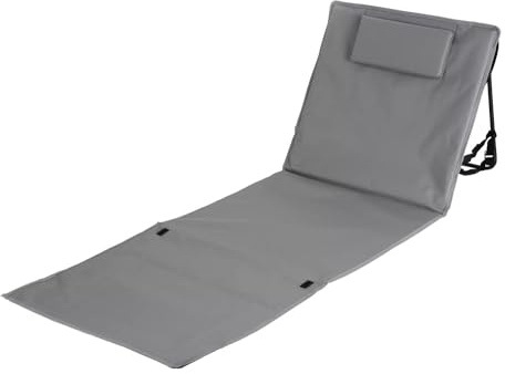BURI Klappbare Strandmatte mit Rückenlehne und Kopfpolster Strandliege mit Tragetasche Gartenliege Gartenmöbel faltbar Sessel Garten Strand Strandstuhl Sonnenliege klappbar, Farbe:grau | Klappbare Strandmatte grau mit Rückenlehne Kopfpolster Strandliege Camping