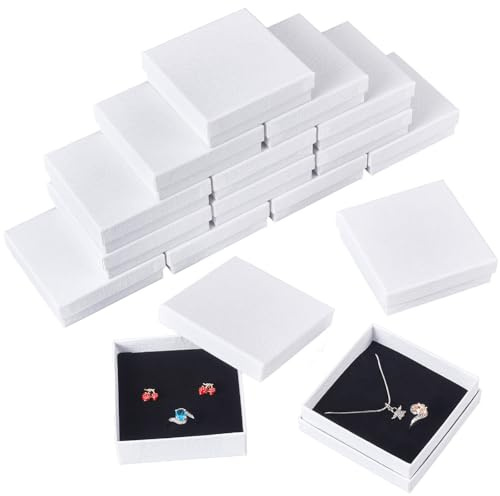 NBEADS 20 pz Scatole Regalo per Gioielli In Carta, 9.1x7x2.7cm Custodia per Gioielli Rettangolare con Tappetino In Spugna All'Interno di Scatole Regalo con Coperchi per Bracciale Collana, Bianco