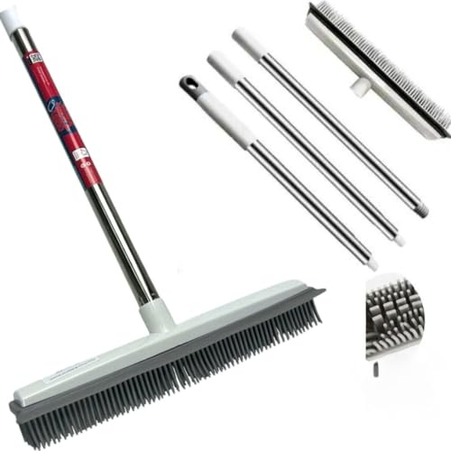 Synx Tools Gummibesen mit Stiel - 2 in 1 Bodenbürste für Teppic - Friseurbesen - Besen - Pet Hair Remover - Verstellbarer Griff, Pet Hair Remover - Bodenabzieher mit Stiel 120 cm - Weicher Besen