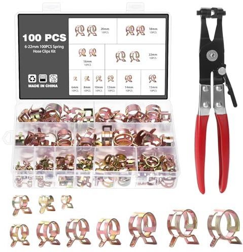 Knpwer 100 Clip per Tubo Flessibile a Molla, 10 Misure, per Carburante, Acqua, Aria in Silicone, Morsetto di Fissaggio Con Pinza 6-20 mm