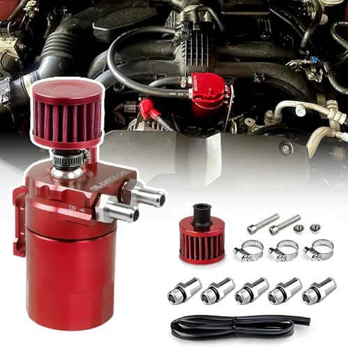 Aluminium biltank, oljeavloppsmotor, universell avskiljare flaskolja bil luftfilter med luftfilter, slang och andra tillbehör (röd)