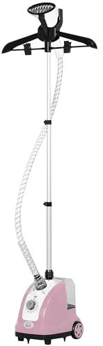 HOMCOM Plancha de Vapor con Depósito de 1,4 L y Temperatura Ajustable a 11 Niveles tipo Centro de Planchado Vertical 1800W 26x21,5x146 cm Rosa