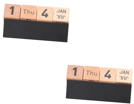 CAXUSD 2 Stücke Schreibtisch Veranstalter Kalender Vintage Holz Cube Perpetual Block Decor Für Büro