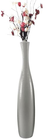 Edelste Deko-Bodenvase – Hohe, wasserdichte Keramikvase für Pampasgras & Dekozweige - stabil, luxuriös, 50-90 cm höhe in Weiß, Schwarz, Grau, Silber und Gold (Grau, 50x12cm)