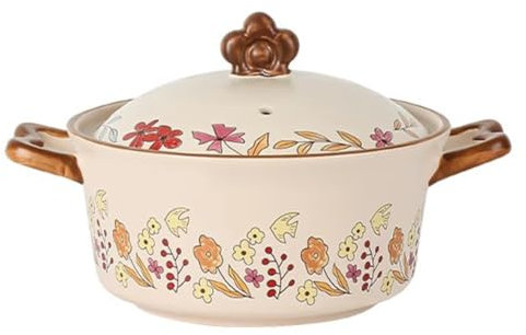 UPWONEC Pentola in Ceramica, Pentola Di Cottura Dello Spodumene, Design A Doppia Maniglia, Casseruola Di Grande Capacità, Pentola Di Cottura Stabile Al Calore,Brown s
