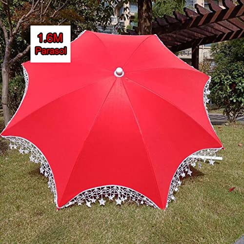 Piccolo ombrellone portatile da giardino, 1,6 m, ombrellone da giardino, spiaggia, patio, rosso, regolabile in altezza, senza base, decorazione con frange a stelle (opzionale) (dimensioni: con nappa)