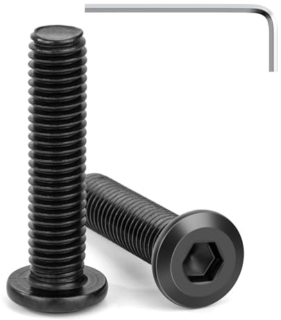 Tunejoy 20 Pezzi Viti a Testa Piatta M8 x 35 mm Nero Vite a Testa Esagonale Bulloni in Acciaio Inox A2 V2A Bulloni per Mobili con Chiavi a Esagono Filettatura Completa