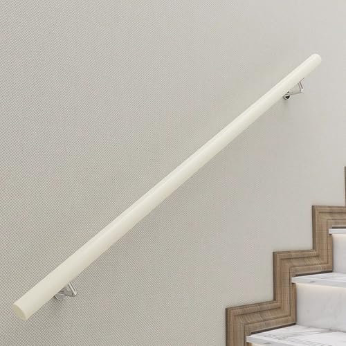 Pasamanos redondo blanco moderno para escaleras interiores y exteriores, balaustre de madera maciza con soportes de hierro, barandilla montada en la pared, 1,5 m
