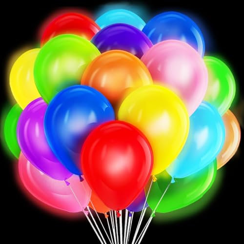YOUYIKE 40 Stück 12 Zoll Leuchtende Led Ballons, Einfarbig, gemischte Farben, kein Muster, mit bunten Lichtern, für Party, Geburtstag, Hochzeit, Festival, Weihnachten, Karneval, Decorations