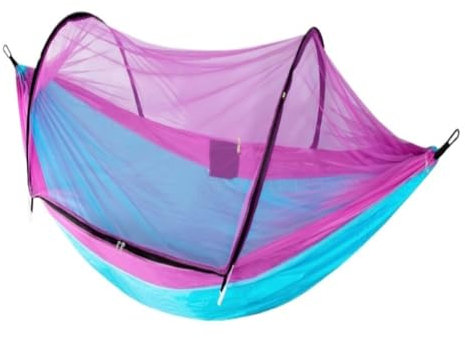Hamaca de liberación rápida con mosquitera, hamaca antivuelco, hamaca de camping para viajes, hamaca colgante de tela de paracaídas duradera para actividades al aire libre
