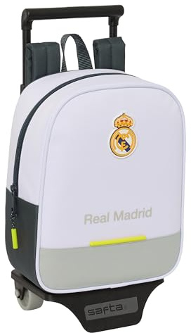 safta Real Madrid Attrezzature 25/26 - Zaino asilo con carrello, ideale per bambini di diverse età, comodo e versatile, qualità e resistenza, 22 x 10 x 27 cm, bianco, M, Casual