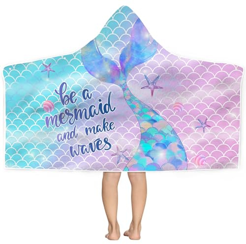 Bonsai Tree Mermaid Hooded Beach Towel, Pink Bath Towel for Pool Swiming