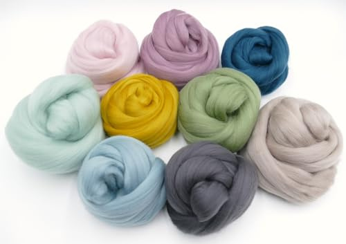 Mix Paket Filzwolle Merino Kammzug, feine Merinowolle zum filzen, trockenfilzen, nassfilzen, Märchenwolle, Spinnfasern bunt, 200g (Pastell)