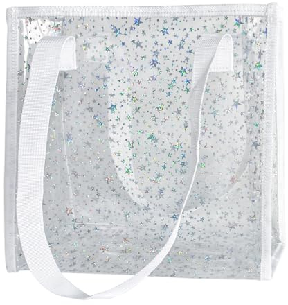 TotePrint Bolsa de transporte de PVC con diseño de estrellas, bolsa de compras impermeable con cremallera, bolsa de playa transparente, unisex, tamaño mediano 26 x 25 x 10 cm