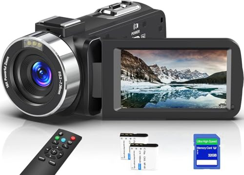 Cámara de video 8K con 64MP, zoom digital de 18X, WiFi, visión nocturna IR, pantalla táctil UHD de 3.0 pulgadas, cámara de vlogging, incluye tarjeta SD de 32 GB, control remoto, 2 baterías