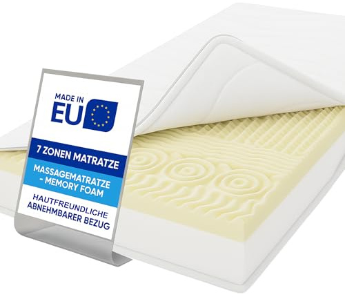 Pillows24 - 7 Zonen Matratze 90x200cm - Höhe 16cm - H2/H3 | Massagematratze - Memory Foam Mattress | Schadstoffgeprüft & hypoallergen | Abnehmbarer, waschbarer Bezug bis 60 Grad | Matratzen Made in EU
