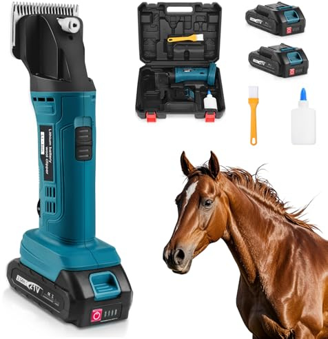 Schermaschine Pferd Kabellose, 500W Akku Pferdeschermaschine für Dickes & Verfilztes Haar | 2x2500mAh Akku | 6 Geschwindigkeiten | 2400 RPM Professionelle Schermaschine Kompatibel mit Makita 18V Akku