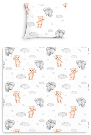 Amilian Baby Bettwäsche Set 2-teilig – 80x80 & 35x40 cm – Kinderwagen, Wiegen, Stubenwagen geeignet – Bettwäsche für Jungen und Mädchen – 100% Baumwolle - Ballonbär