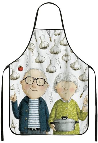Delantal de ajo para cocinar, divertido delantal de cocina para adultos, bonito diseño culinario para barbacoa, hornear y cocinar en casa, Blanco, 24x31 Inch