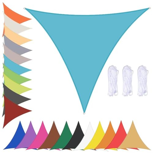 Tenda parasole triangolare impermeabile, 5 x 5 x 5 m, per esterni, protezione UV 90%, tenda resistente vela ombreggiante con occhielli, colore blu