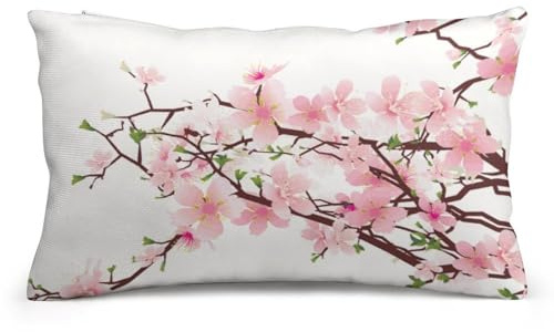 Cmagnifico Federa per cuscino, motivo fiori di ciliegio, rettangolare, in peluche, per divano e camera da letto