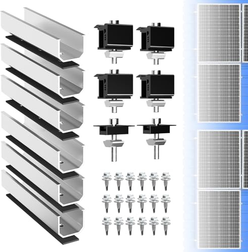GLIESE 2x Solarmodul Halterung | PV Montageset mit 12 cm Alu-Schienen & schwarzen Verstellklemmen für 30-40mm Moduldicke | Solarpanel Halterung universell für Balkonkraftwerk, Flachdach, Trapezblech