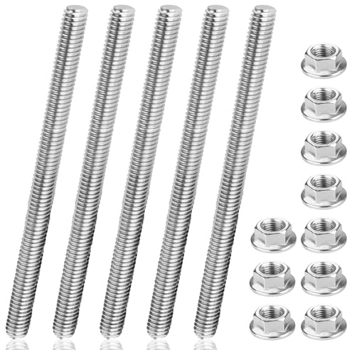 ENUTROF Tiges Filetées Tige Filetée M8x40cm Inox 5PCS en Acier Inoxydable | 304 Filetage Métrique avec 10pcs Ecrou a Embase Convient au Secteur de la Construction (M8x400mm/5PCS)