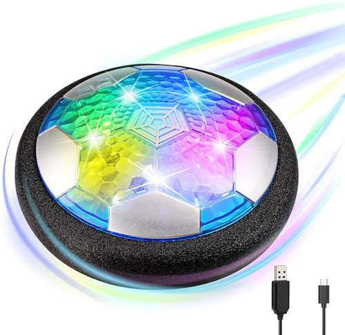 Muslecid Air Power Fußball, Indoor Hover Ball Leuchtender Schwebender Ball mit Led, Fliegender Ball Wiederaufladbar, Fussball Geschenke ab 3 4 5 6+ Jahre Jungen Mädchen, Outdoor Spielzeug für Kinder