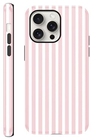 Yirlbey Righe Striped Estivi Cover per iPhone 15 Pro Max 6,7, Custodia Aesthetic Summer Bianco Rosa Stripes Disegno Design Motivo Antiurto Brillantini Silicone Posteriore Protettiva Ragazze Case