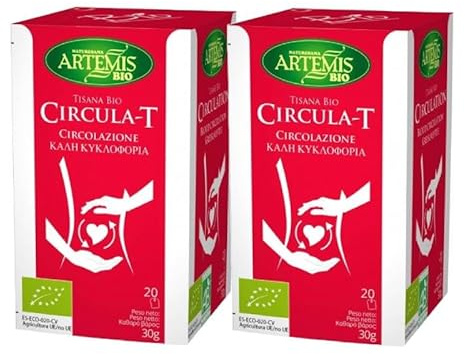 Pack 2x Tisana Circula T Bio 20 Filtros | Artemis | Infusión Ecológica para la Circulación | Con Vid Roja, Rusco y Hamamelis | Sin Cafeína