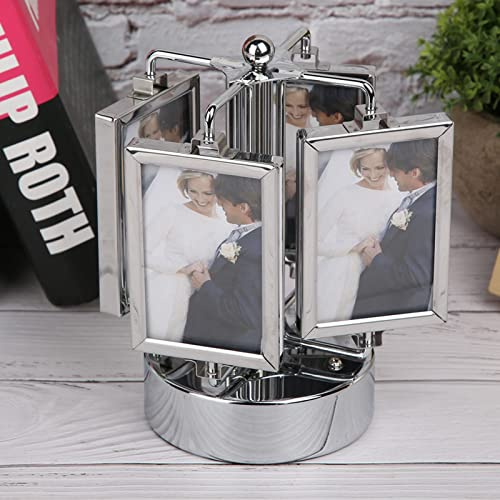 EMUKOEP Rotierender Spieluhr-Foto-Bilderrahmen, Drehbarer Desktop-Bilderrahmen, Individueller 4-Fotorahmen, Heim-Wohnzimmer-Schlafzimmer-Dekoration für 7,6 X 5,1 Cm Große Fotos