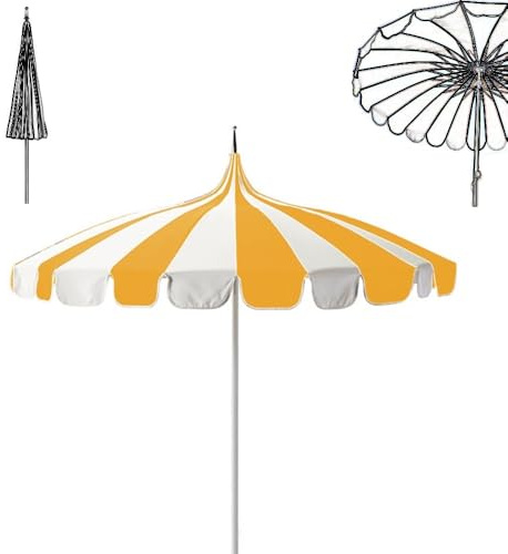 IMUNKT Grande Ombrello Pagoda Parasole Da Giardino Esterno Ø 230cm Ombrellone Da Spiaggia Protezione UV Antivento Per Balcone, Piscina, Terrazza(Yellow white)
