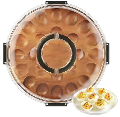 Erconsso Plato para Huevos Rellenos,Bandeja con 24 Ranuras Y Tapa,Contenedores de Huevos Rellenos | para Acción de Gracias Pascua Fiestas Cenas Buffet Cocina Hogar Aperitivo Mostrador Mesa Catering