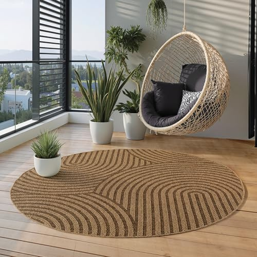 Carpettex Outdoor Teppich Rund 80 cm Beige, Wetterfest Pflegeleicht, Jute Look Teppich für Balkon Küche Flur, Indoor Outdoor geeignet natürlicher Jute Look
