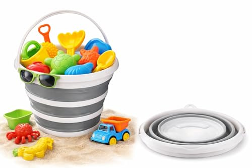 Kinder-Strandeimer & Spielzeug-Aufbewahrungsbehälter – 10 l faltbarer Silikoneimer mit Griff, tragbar, faltbar, platzsparend, für Sandspiel und Organisation zu Hause