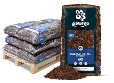 GALAMIO Hackschnitzel Holzdekor Braun 5-60 mm 720 L (12 x 60 L) 1 Palette | Natürlich eingefärbter Bodenschutz