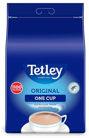 Tetley Original One Cup Black Tea Bags - Bulk Value Pack - Full Flavoured British Brew - Perfect for Breakfast or Anytime - Rainforest Alliance Certified - 1100 Teabags (1 Pack) | Britain's Tea, 185+ Years of Tea Heritage, Rainforest Alliance Certified, 1100 Bag Bulk Catering Pack