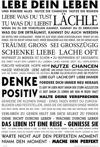 empireposter Motivational - Lebe Dein Leben Motivations Poster Plakat Druck - Grösse cm + 2 St Posterleisten Kunststoff 62 cm schwarz
