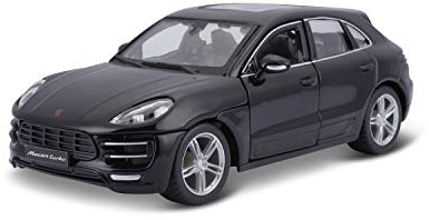 Bauer Spielwaren Bburago Porsche Macan: Modellbil i skala 1:24, dörrar och motorhuv för öppning, styrbar, 19 cm, svart (18-21077)