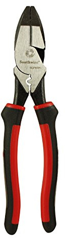 Southwire SCP9TPC - Pinze a taglio laterale ad alta leva, con estrattore di nastro per pesce, crimpatrice e impugnatura comoda, 22,9 cm