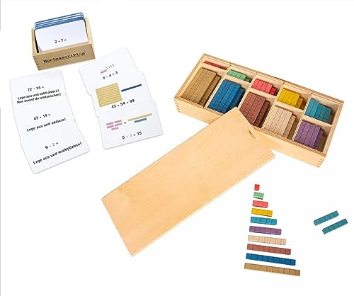 Montessori-Material Zahlenraum bis 100 | inkl. Rechenstäbchen, 100 Aufgabenkarten, mit Selbstkontrolle