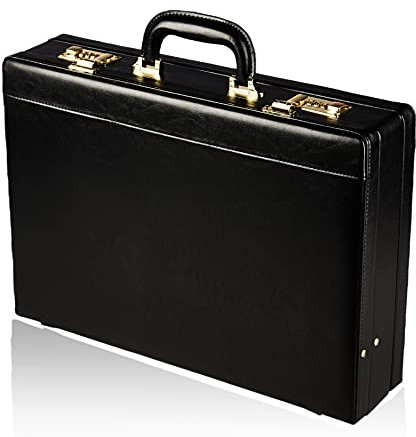 TASSIA Aktenkoffer/Attachékoffer Mit Dehnfalte, Laptopkoffer PU-Kunstleder, Schultasche Lehrer - Dokumententasche Schwarz