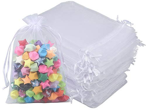 jijAcraft Groß Organzasäckchen 13× 18CM, Weiß Organza Beutel Hochzeit, 100 Stück Organzasäckchen Geschenk, Organza Schmuckbeutel mit Kordelzug für Süßigkeiten, Geschenk