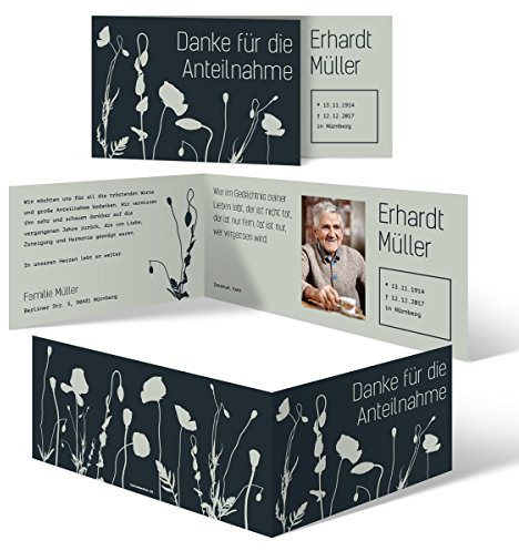 Danksagungskarten (30 Stück) Trauer Dankeskarten Individuell Trauerkarten - Wiesenblume