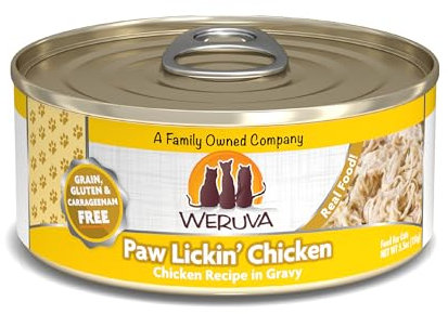 Weruva Classic Cat Food, Paw Lickin’ Chicken with Chicken Breast in Gravy, 5.5oz Can (Pack of 24)