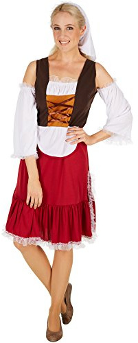 dressforfun Frauenkostüm Mittelalter Magd | Wundervolles, langes Kleid im Mittelalter-Stil | Unterteil mit angenähter Schürze | Inkl. schöner Kopfbedeckung (L | Nr. 301192)