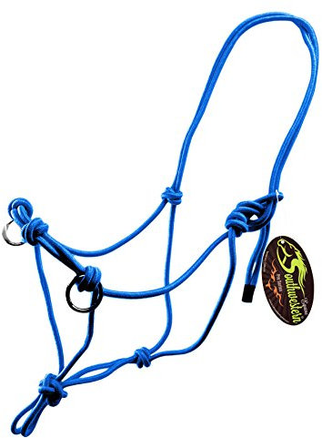 Southwestern Equine Side Pull Rope Halters with Nickle Plated Rings (Horse, Blue)
